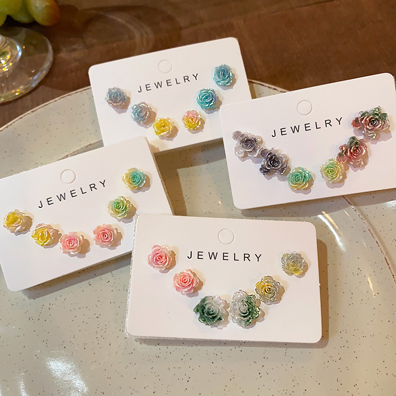 Summer fresh and light dopamine colorful flower stud earrings, women's vacation style, fashionable and versatile, elegant set earrings and earrings full figure