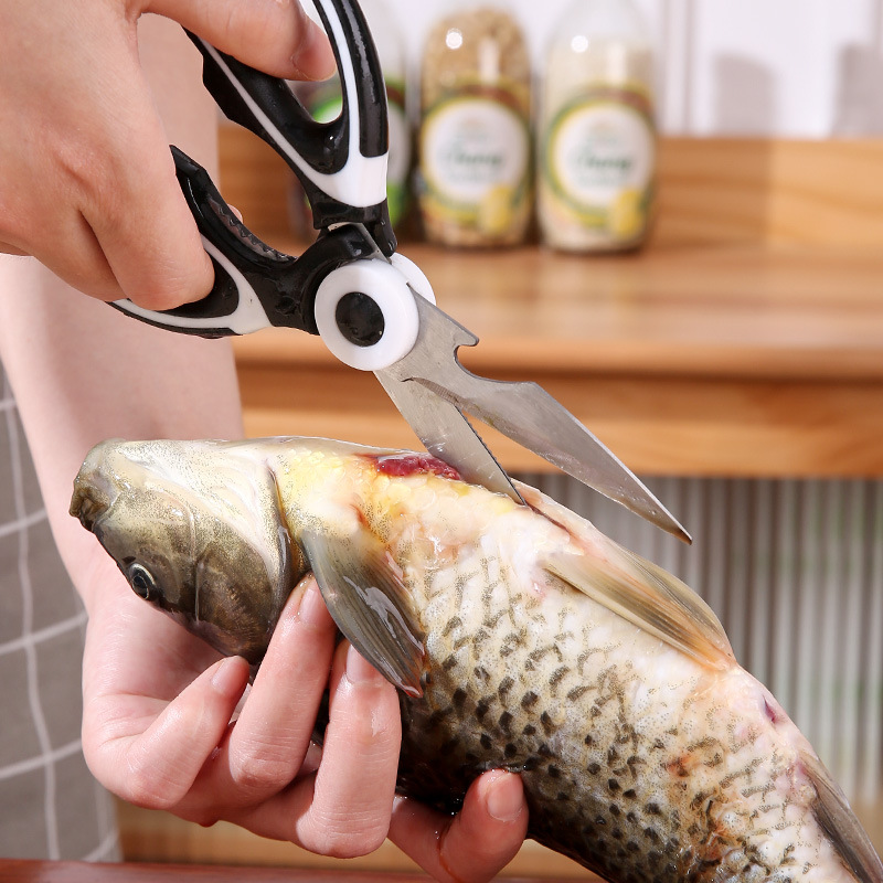 Multi-functional kitchen scissors, special scissors for household fish killing, vegetables, grilled meat chickens and duck bones, large stainless steel powerful scissors details Picture