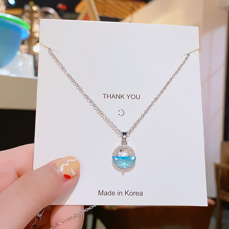 Silver light luxury One Spring Water Planet titanium steel necklace, women's fashion light luxury Internet celebrity collarbone chain, elegant and high-end accessory Specification drawing