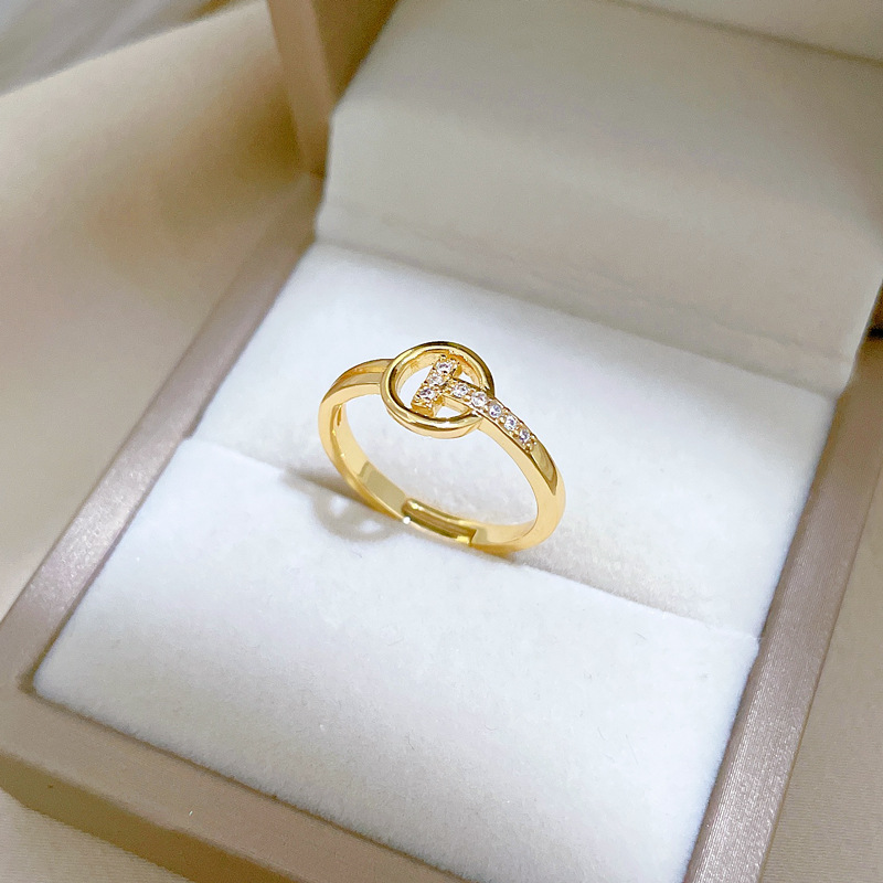 【 Real Gold 】 Round T-shaped small ring with adjustable opening, simple Japanese-style bracelet, couple rings Application Scenario