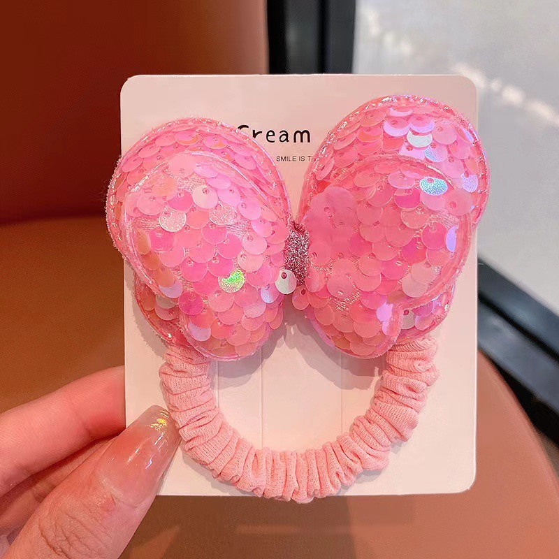 Sequined butterfly hair tie, children's hair band, no damage to hair, butterfly tie high ponytail hair tie, girls' rubber band headwear Application Scenario