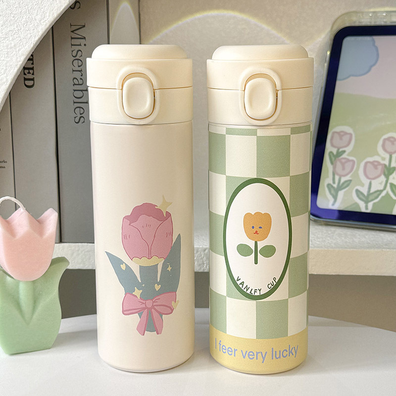 Thermos cup, girls' high school appearance level water cup, 304 stainless steel girls' school water cup, tea-making cup, pop-up lid, 2024 new model Application Scenario