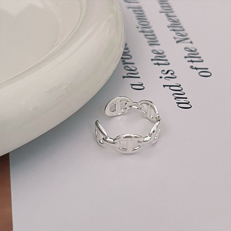 Exquisite style pig nose ring, Instagram niche adjustable tail ring, 2025 new style fresh and clean silver jewelry ring Specification drawing