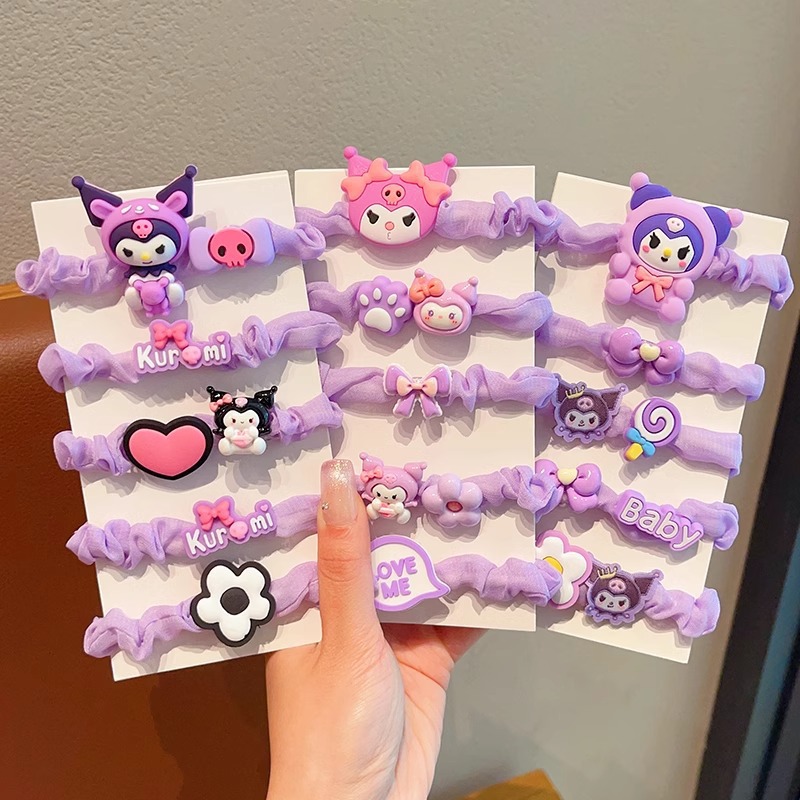 Children's Kuromi hair tie and hair band, girls' ponytail bun hair accessory that won't damage hair, Sanrio cartoon hair tie and hair accessory Specification drawing