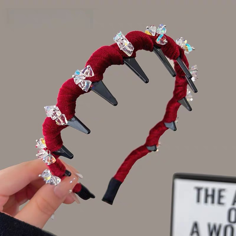 Light luxury velvet wavy hairband for women, 2025 new heavy heavy zircon high top headband, elegant and face-enhancing small hairpin Specification drawing