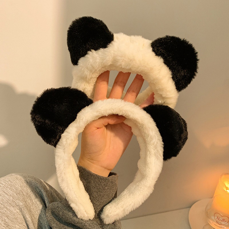 Panda hairband, cute cartoon daily face-washing hairpin, plush headband, children and adults, animal hair accessory, base same style full figure