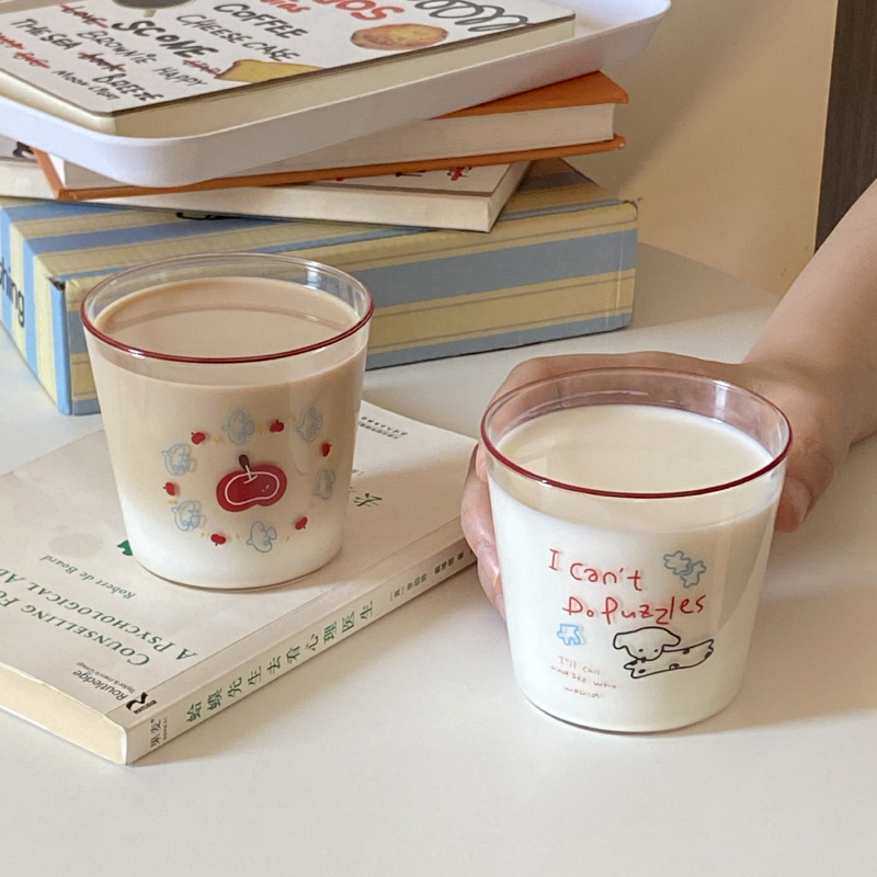 Homemade summer blue bird apple high borosilicate heat-resistant glass cup, ins cartoon cute dog juice cup details Picture