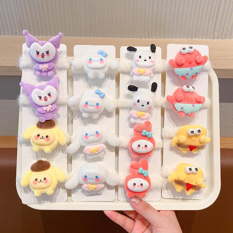 Cute cartoon headband children's Sanrio autumn and winter plush hair band Little girl high ponytail hair band Baby rubber band details Picture