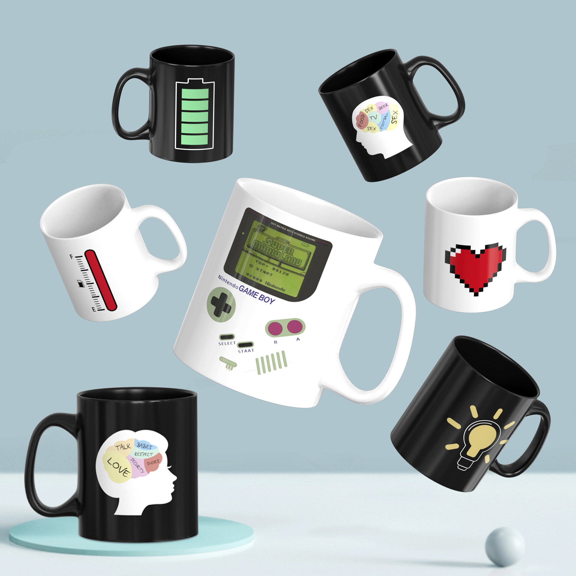 Wholesale of high-quality appearance coffee color-changing ceramic water cups in stock. Simple and cool temperature-sensitive color-changing ceramic mugs full figure