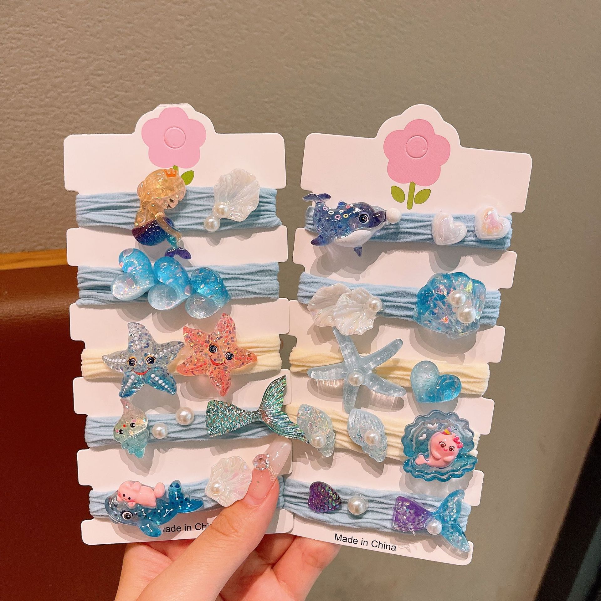 Colorful children's hair bands, shell starfish mermaid princess hair accessories, ocean style for girls, little girl hair ties, hair bands full figure