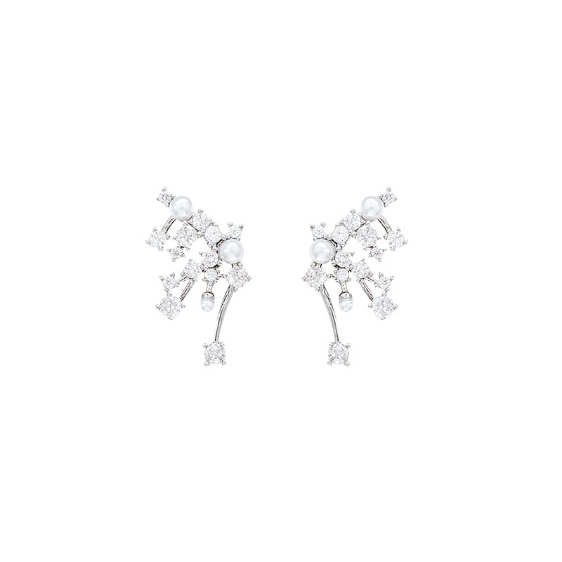 Korean bestsellers, exquisite micro-inlaid zircon stud earrings, light luxury, niche and high-end style, firework pearl earrings, unique earrings for women Item Picture