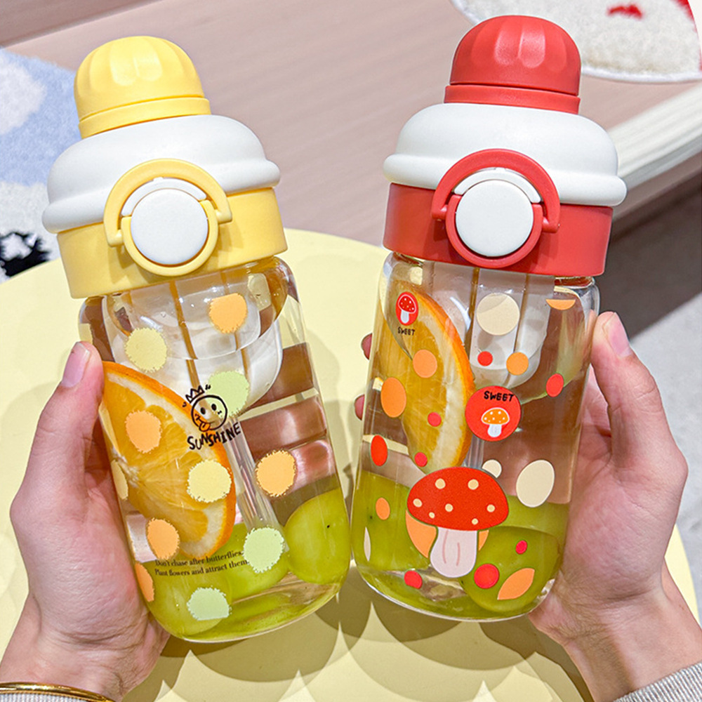Cute and fresh glass water cups, portable double-drinking straw cups for girls, heat-resistant tea brewing cups for students, wholesale summer cups Specification drawing