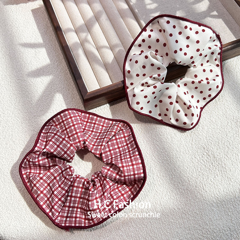 Ankola Red sweet beauty checkered polka dot Large Intestine Hair band for Women Spring and Summer, Bun hair rope, ponytail leather band accessory Application Scenario