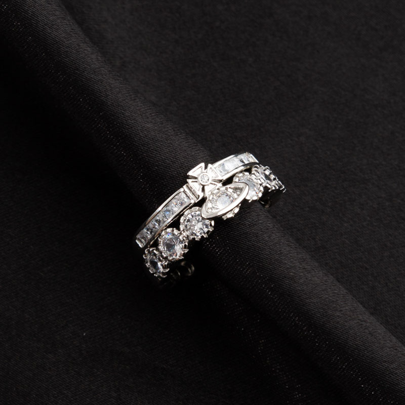 A high-end, light luxury trend Saturn Zircon detachable double-layer crown ring for women to wear with a small star sphere open ring full figure