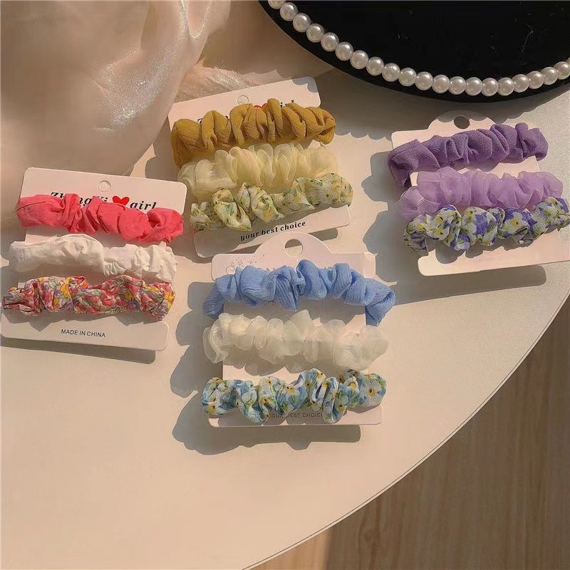 Three-piece set of small intestine and large intestine hair band, summer Korean style Instagram simple large intestine band, student style, new Korean version hair band for women full figure