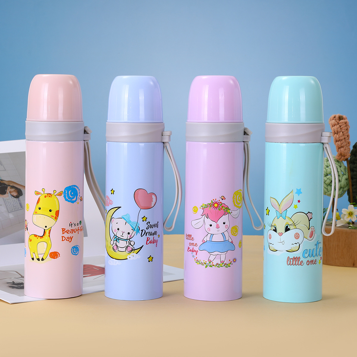 304 stainless steel double-layer vacuum insulated cup, children's outdoor anti-drop water cup, bullet-shaped business gift cup full figure