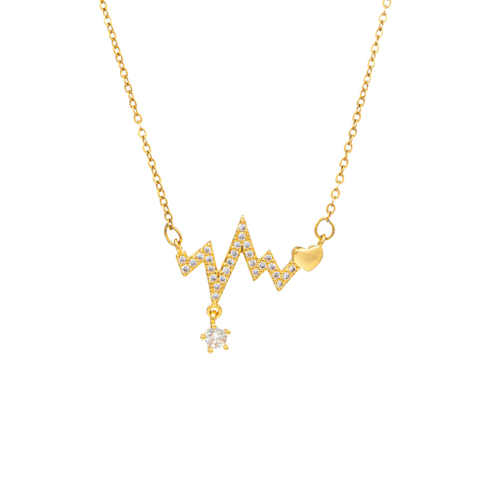 A light luxury full-diamond electrocardiogram heart-shaped pendant titanium steel necklace, a niche design sense for women, a popular collarbone chain fashion accessory Item Picture
