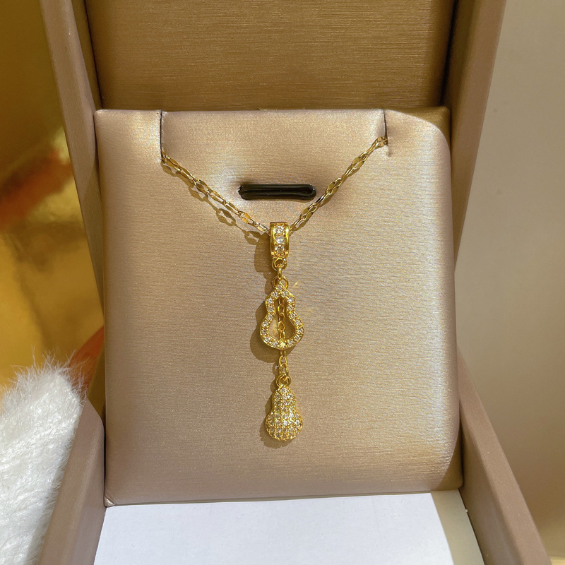 【 Titanium Steel 】 Micro-studded small gourd necklace for women, 2021 new style collarbone chain, light luxury and niche design sense Specification drawing