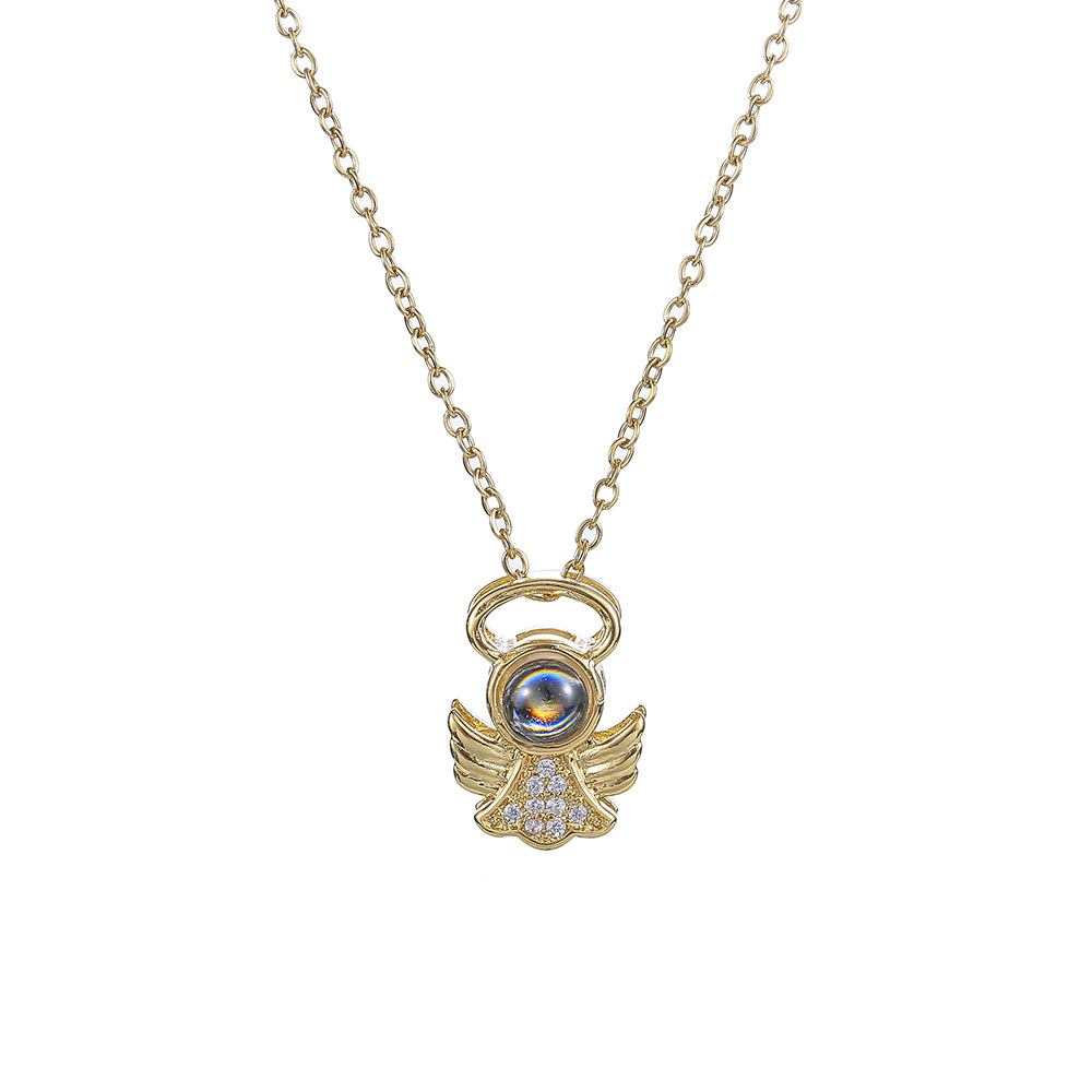 Douyin's same style projection angel titanium steel necklace for women, 100 languages I love you pendant, fashionable design accessory Item Picture