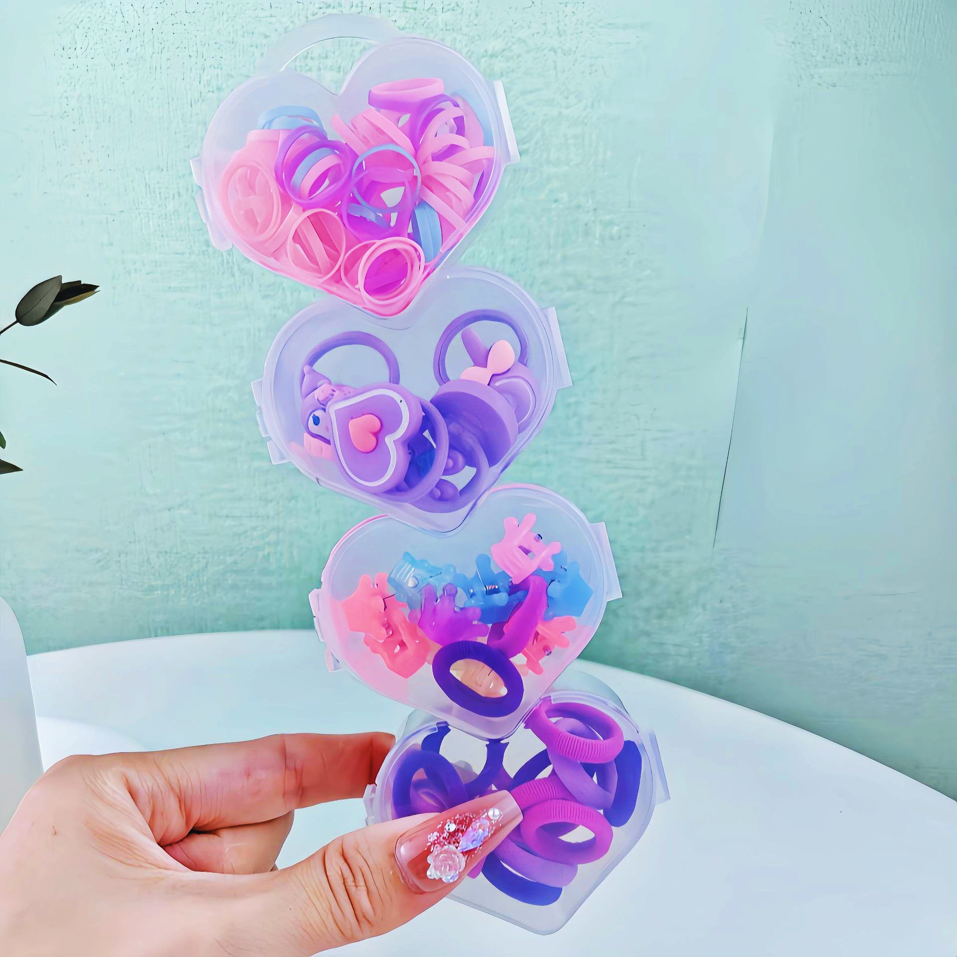 Korean children's hair accessories, basic base, rubber band, towel band, hair band, toddler hair band, colorful box set, hair tie and head accessories details Picture