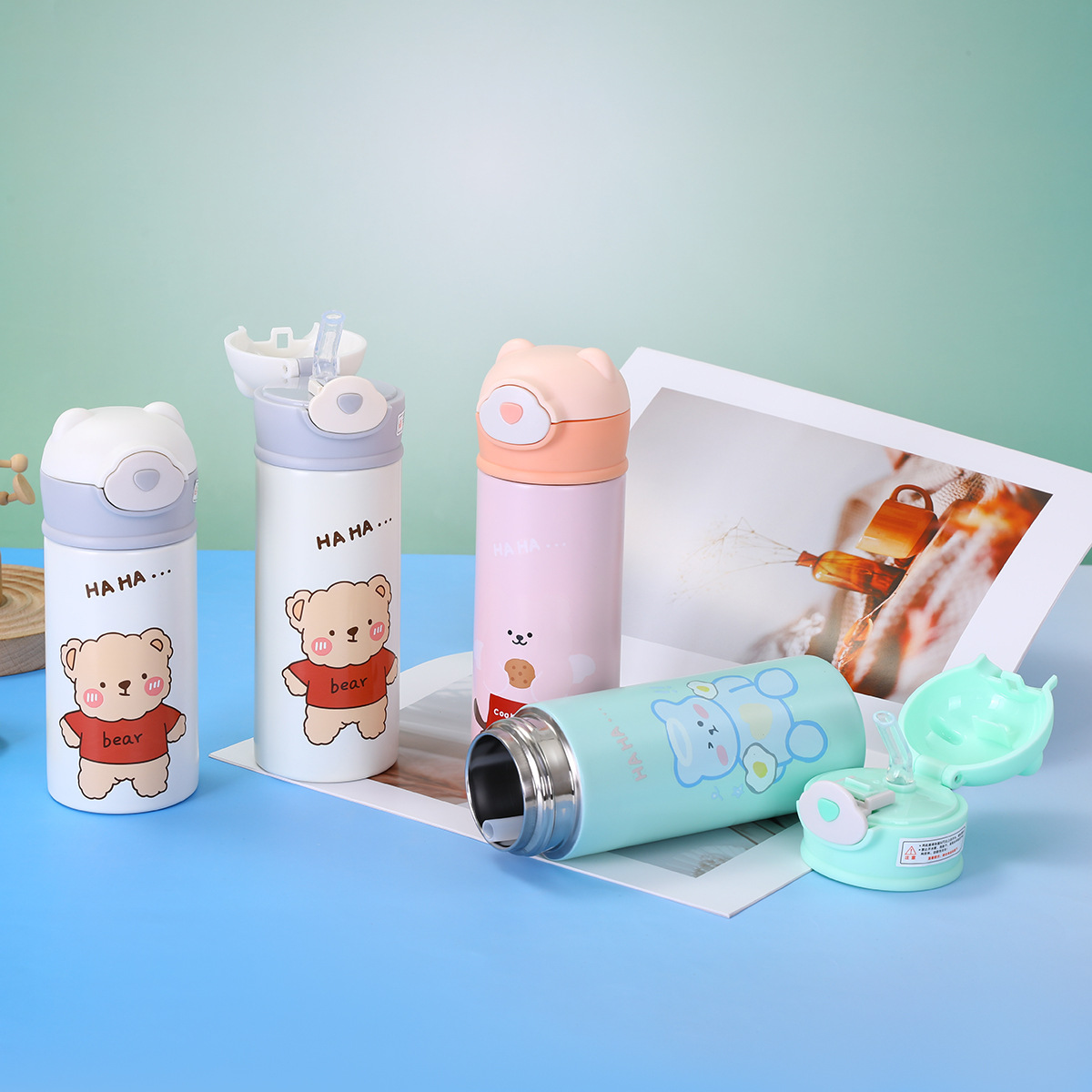New 304 stainless steel insulated cup, bouncy straw cup, cartoon children's water cup, business gift cup Specification drawing