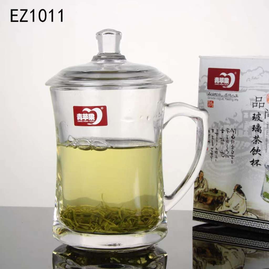 EZ1011 Glass tea cup, heat-resistant glass tea cup, glass cup, office cup with lid, glass lid cup, water cup