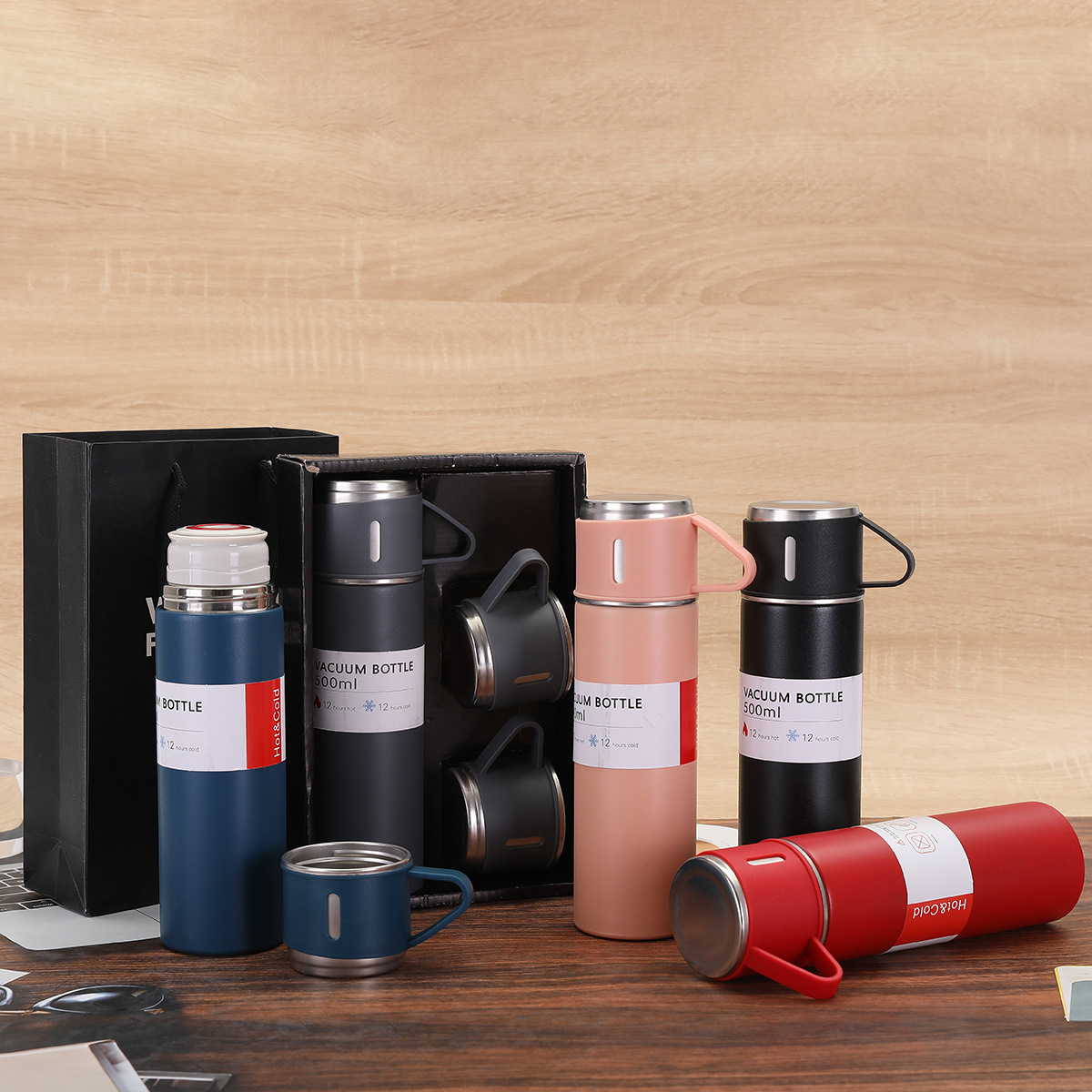304 stainless steel insulated cup, double-layer vacuum office stewed tea cup, one three-lid business gift cup details Picture