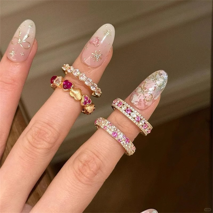 A new mid-style exquisite pink diamond full diamond ring for women's autumn and winter, with a light luxury, niche and high-end feel, versatile row diamond open ring Item Picture