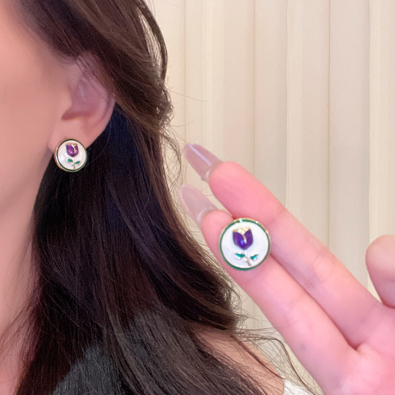 Retro glazed rose stud earrings for women, 2025 new style, light luxury, high-end and elegant earrings, fashionable Chinese style earrings details Picture