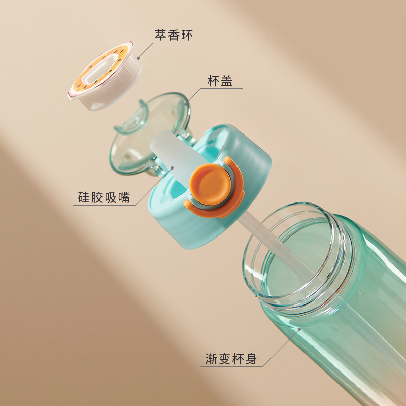 Student Fun Cup, Fruit-flavored water bottle, 0-sugar 0-calorie extract, scented straw, two-color gradient plastic water cup, student water cup Application Scenario