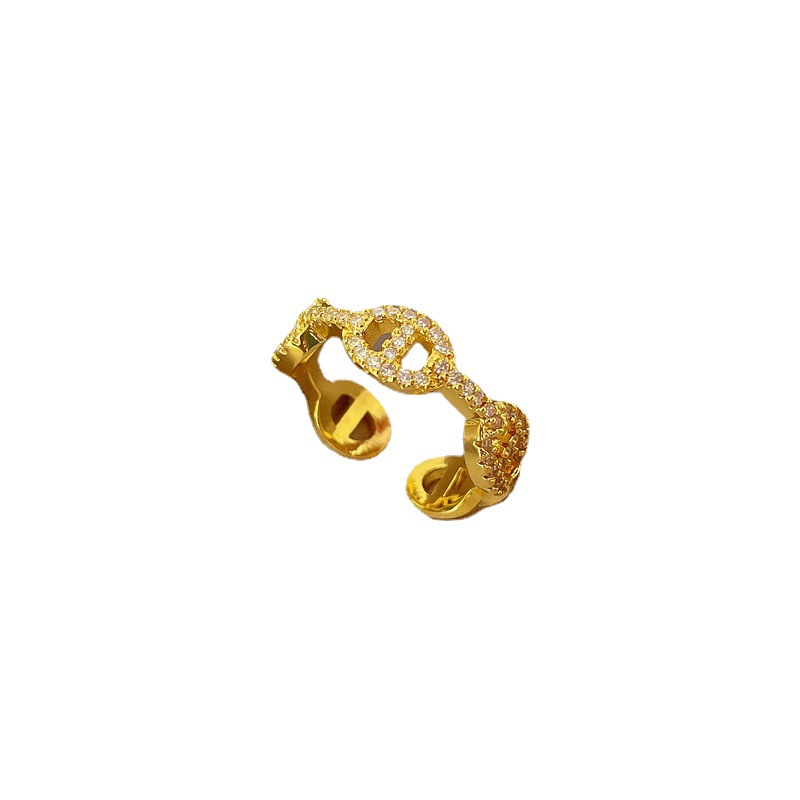 【 Real Gold 】 Diamond-encrusted pig nose opening ring for women, Japanese and Korean niche simple design index finger ring, Internet celebrity Item Picture