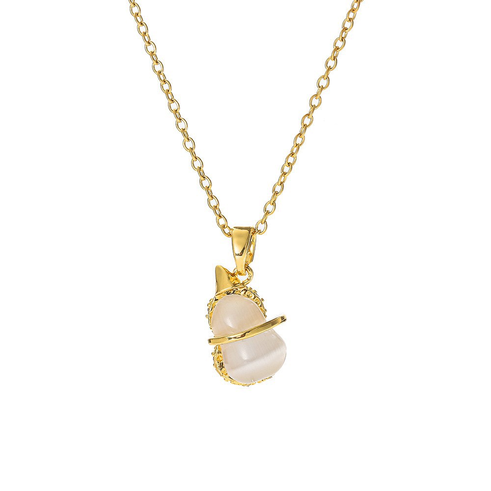 The same exquisite cat's eye stone gourd titanium steel necklace as on Xiaohongshu, a fashionable and versatile women's collarbone chain with zircon jewelry inlaid Item Picture