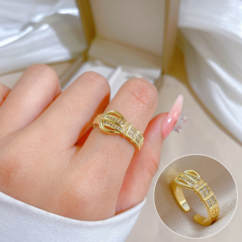 【 Real Gold 】 Super Flash Zircon ring with adjustable opening, simple Japanese-style bracelet, couple rings full figure
