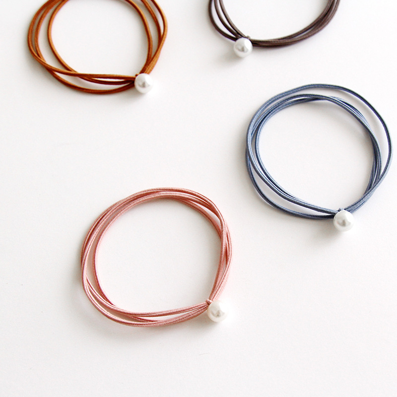 Korean simple knot three-in-one hair band, fine pearl hair tie, hair tie, hair accessory, headwear for girls, leather band Specification drawing