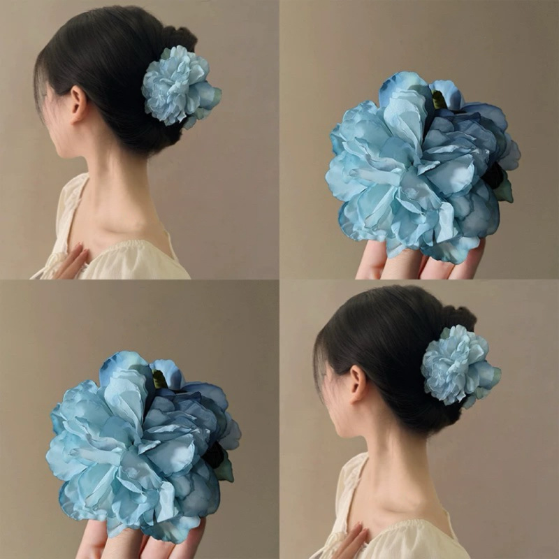 Qinglan ~ Blue Peony Flower Grab Clip for Women 2025 New style back head updo Shark Clip, super ethereal atmosphere hair clip full figure