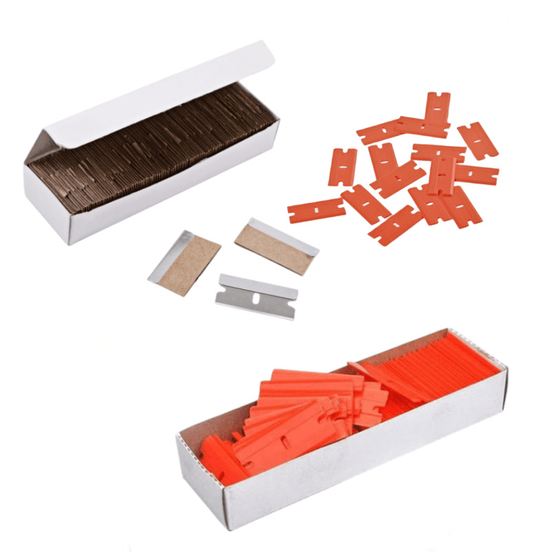 Plastic and metal 100-piece box set stainless steel and glass glue removal and cleaning blades, single-sided blades, mobile phone repair blades Item Picture