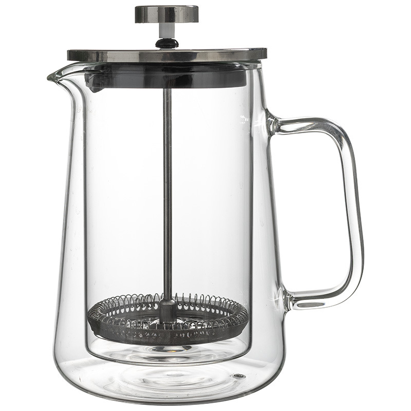 Double-layer glass hand-brewed Mocha pot, French filter press, household tea brewing filter pot, milk and coffee brewing pot Item Picture