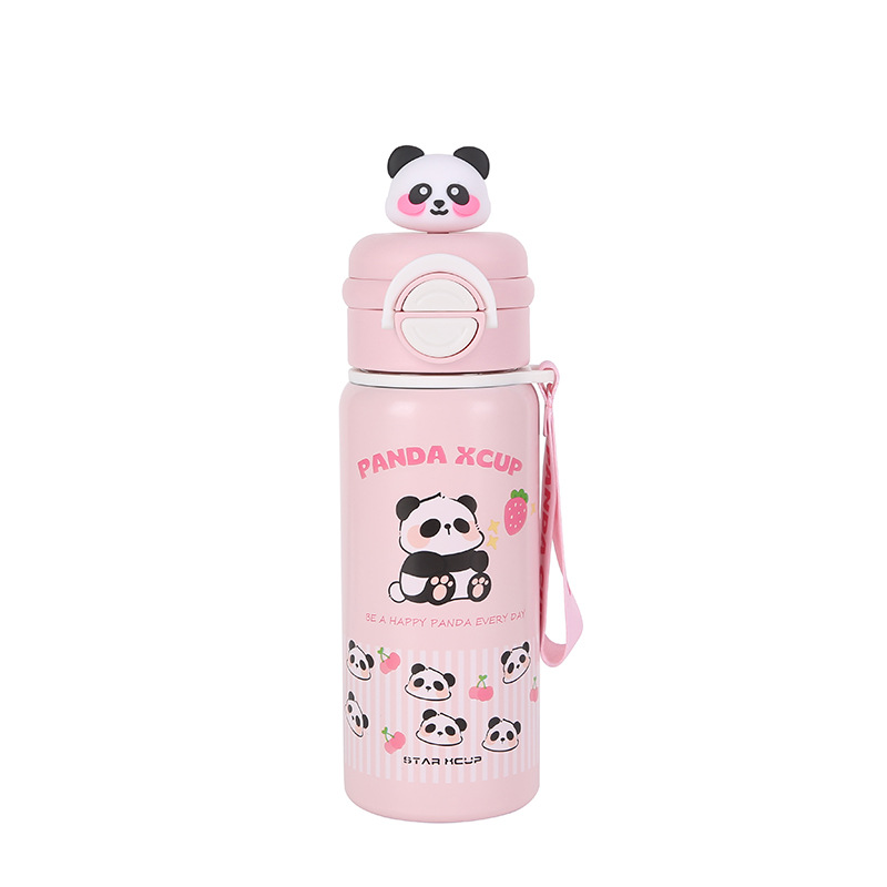 Panda Children's Insulated Cup 2024 New Model for Boys and Girls with high appearance Level, Double-drinking straw insulated water cup Item Picture