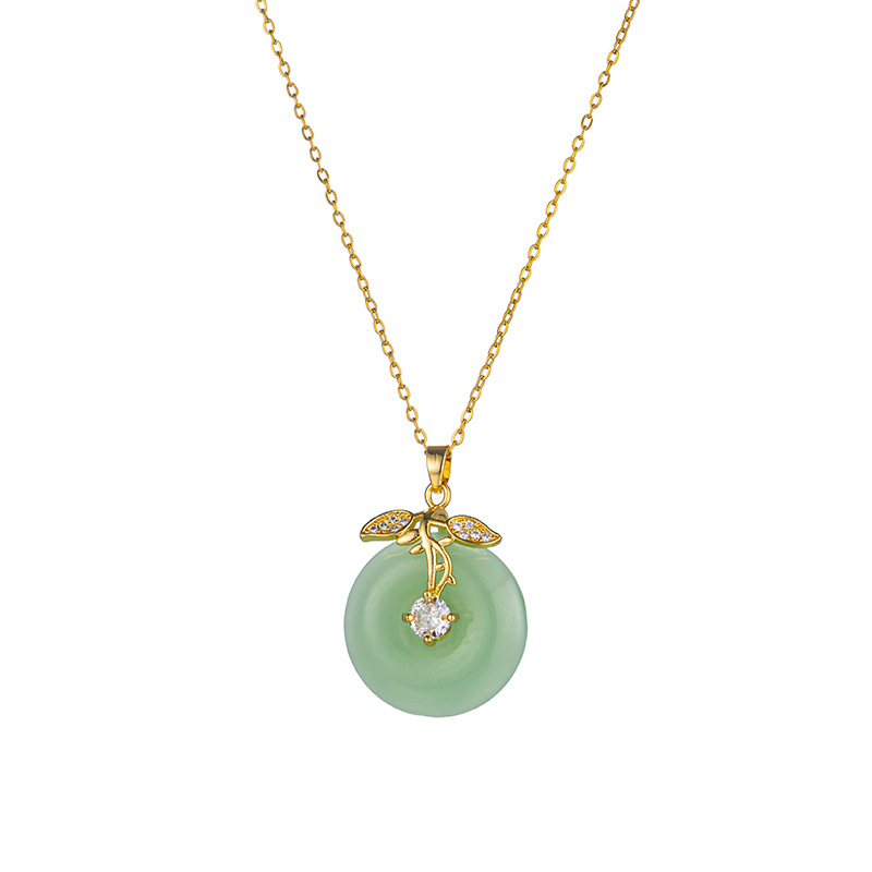 Douyin's unique "Three Lives Fortunate" titanium steel necklace for women, a light luxury and niche imitation jade pendant with a high-end feel, a peace buckle Item Picture