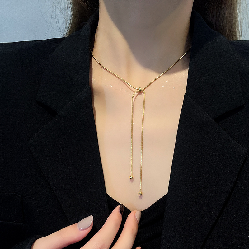 A niche retro ins fashion pull-out design, adjustable, simple and versatile, high-end and elegant titanium steel necklace for women full figure
