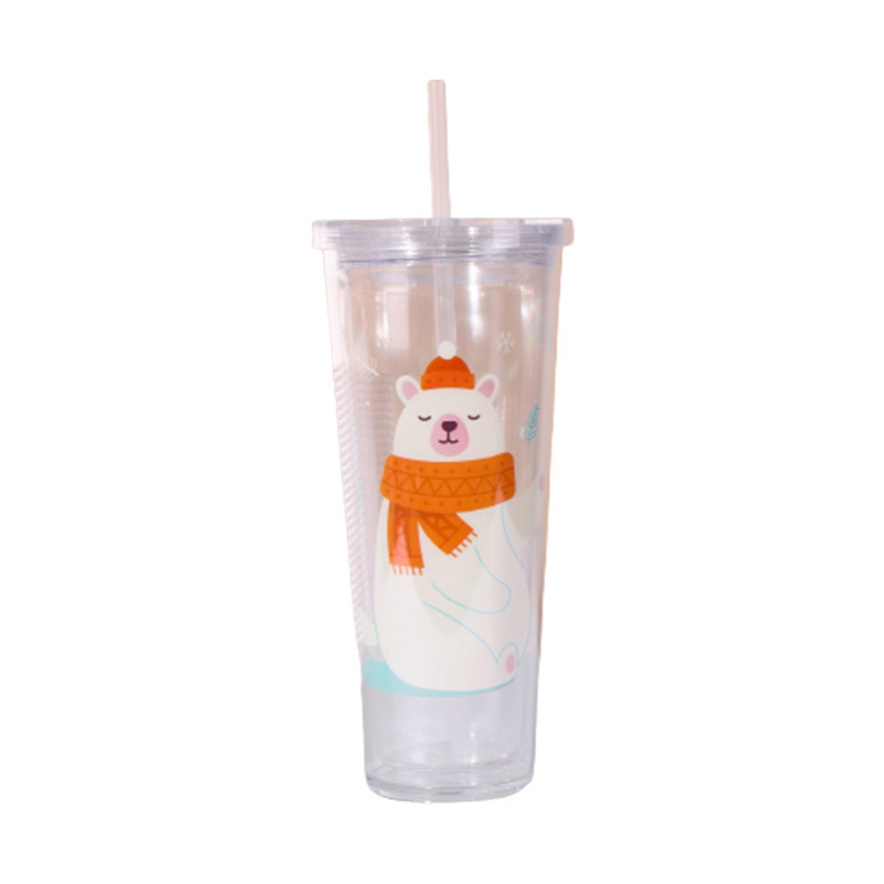 【 Processing and Customization 】 Cartoon straw cup, large-capacity double-layer insulated drinking cup, cute animal print covered cup Item Picture