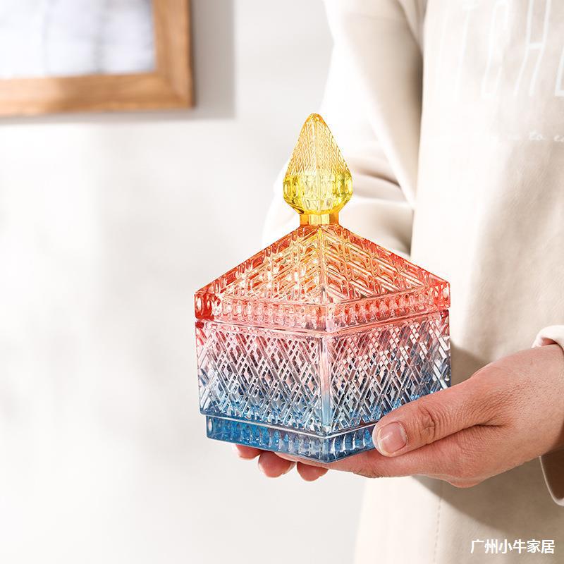 Douyin hand-painted macaron color-blocking jewelry box, colorful jewelry box with lid, glass candy cup, painted sugar VAT ornament Application Scenario