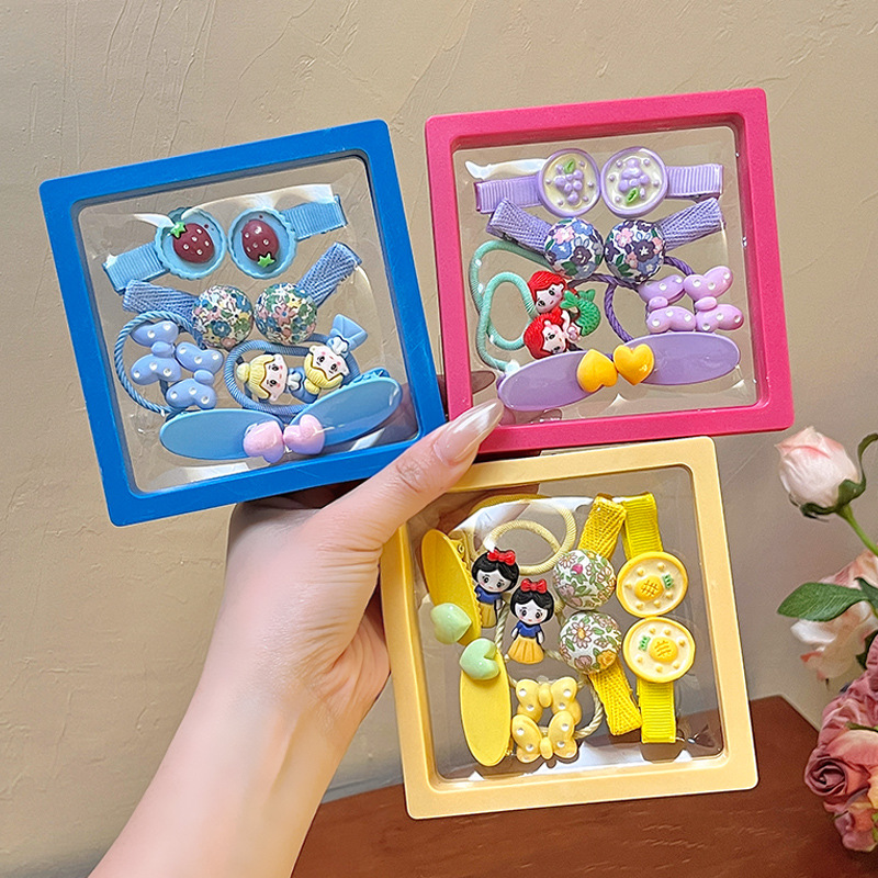 Children's cute princess hair tie, girl rubber band, button, floral hair clip, heart head accessory, hair accessory set, Children's Day gift box details Picture