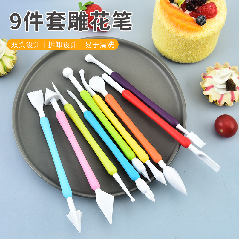 9-piece fondant tool set, engraving pen, chocolate cake engraving pen, diy kitchen cream pen, baking tools details Picture