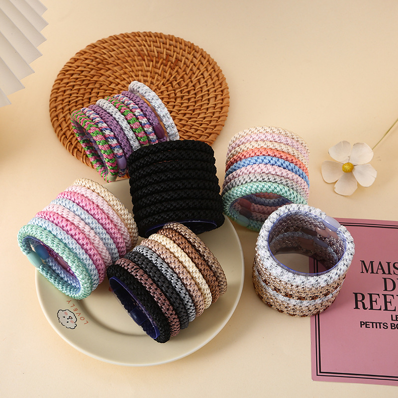 A set of 8 pieces of hair tie in a box with a fresh and elegant mixed color and high-end woven color, a girlish and artistic hair tie for girls Specification drawing