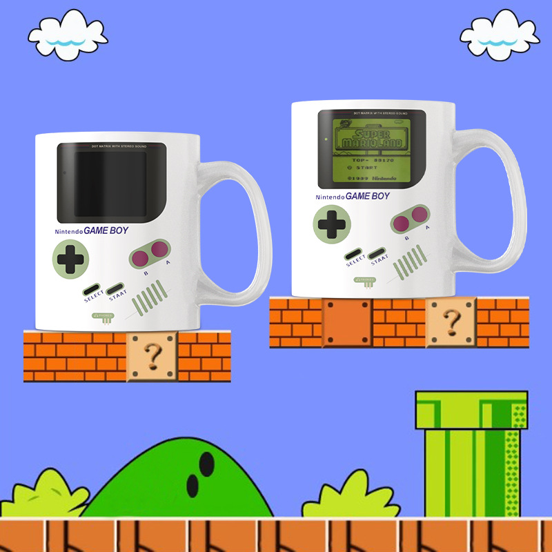 Large-capacity ceramic water cups, color-changing mugs, trendy and cool game consoles, temperature-sensitive color-changing ceramic coffee cups full figure