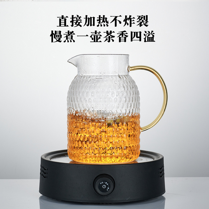 Customized rice grain hammer pattern cold water kettle, large-capacity household glass cold water kettle, high appearance level bambus-wrapped steel lid water kettle Specification drawing