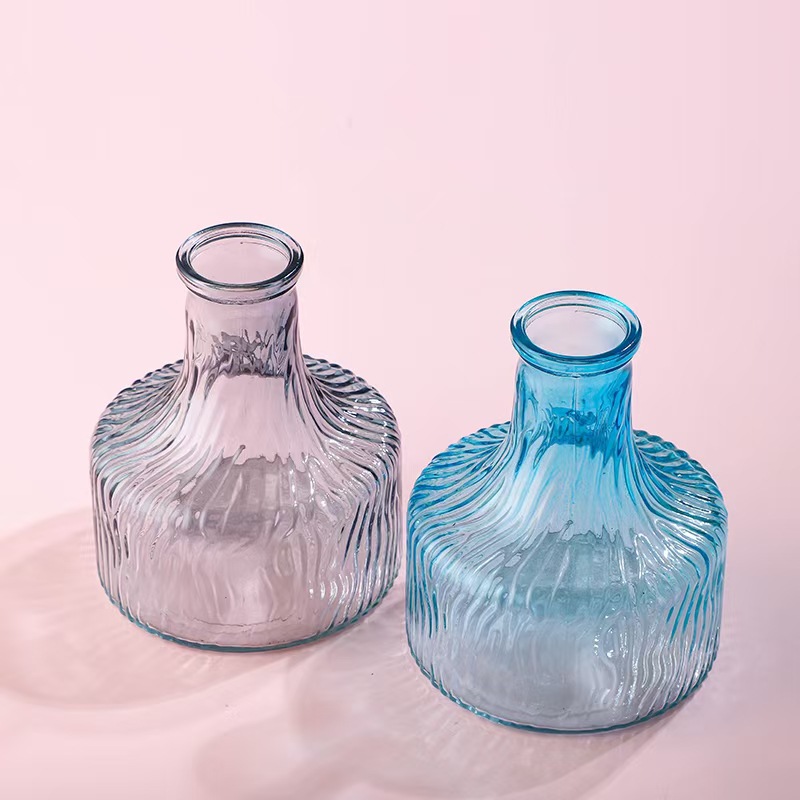 Narrow-necked glacial-patterned glass dry vase, transparent vase, Nordic ins vase, mini hydroponic fresh flower pothos vase details Picture