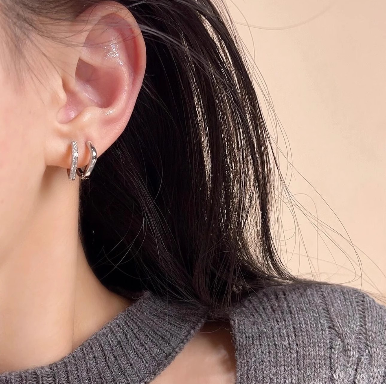 925 Silver needle high-end fashion, versatile, simple square ear buckles, light luxury four-piece set earrings, cold style ring earrings Specification drawing
