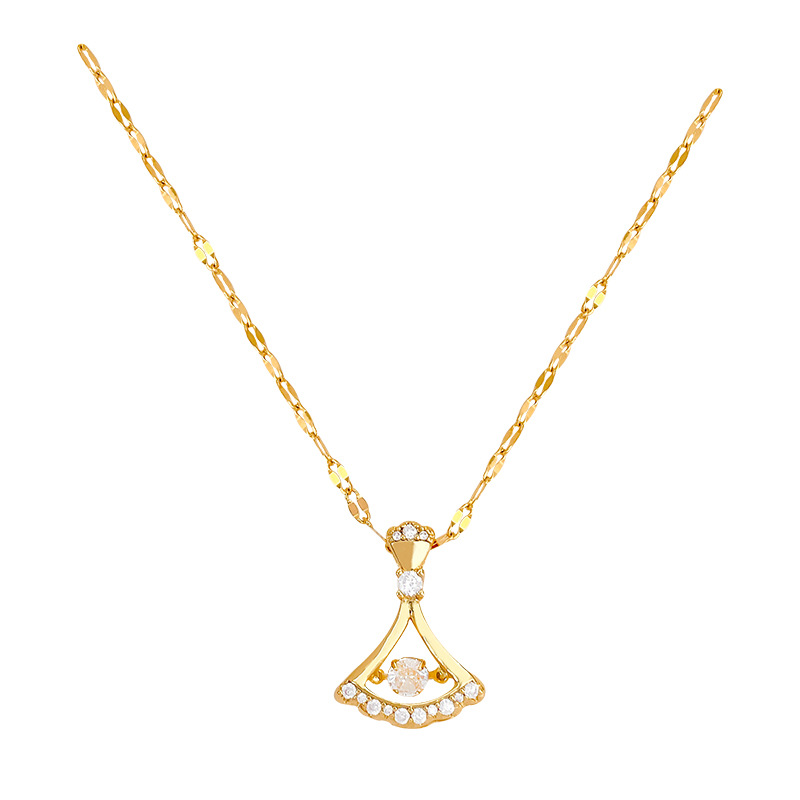 The new Korean version skirt hem fan-shaped dynamic necklace, the elegant pendant with a beating heart, and the versatile and trendy collarbone chain Item Picture